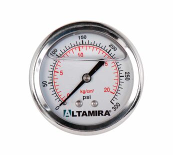Man?metro, glicerina, 0-200 PSI, ALTAMIRA, tipo trasera 1/4″, caratula de 2.5″ en acero inoxidable, rosca NPT macho bronce MAN0-200GBM