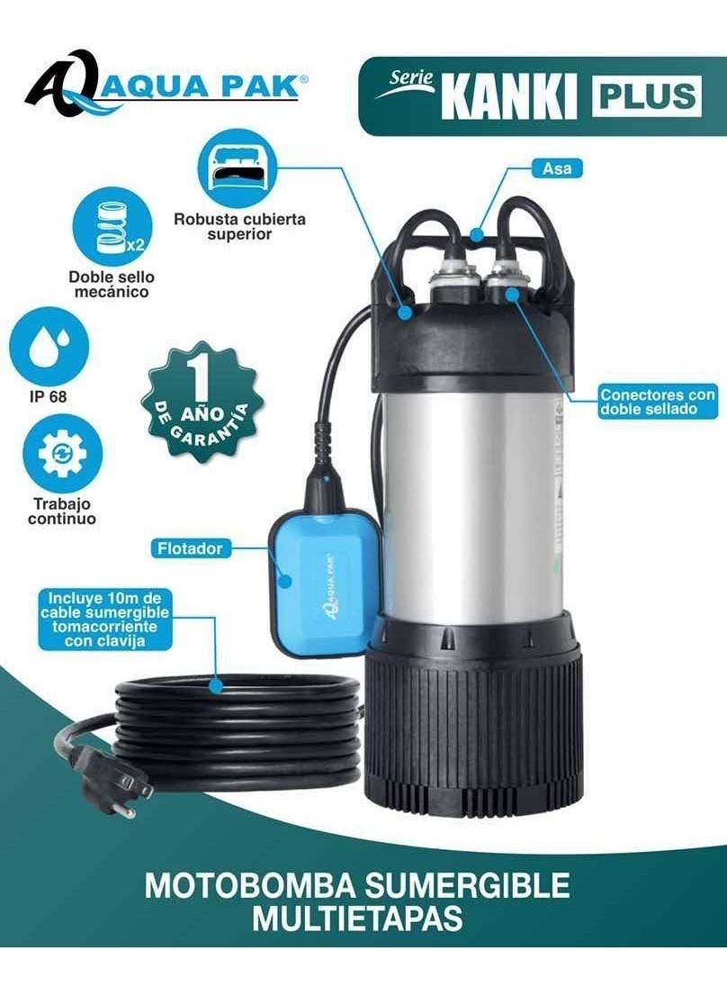 Motobomba Sumergible Aqua Pak Kanki Plus, 44 Lpm 3/4 Hp 127v - Image 6