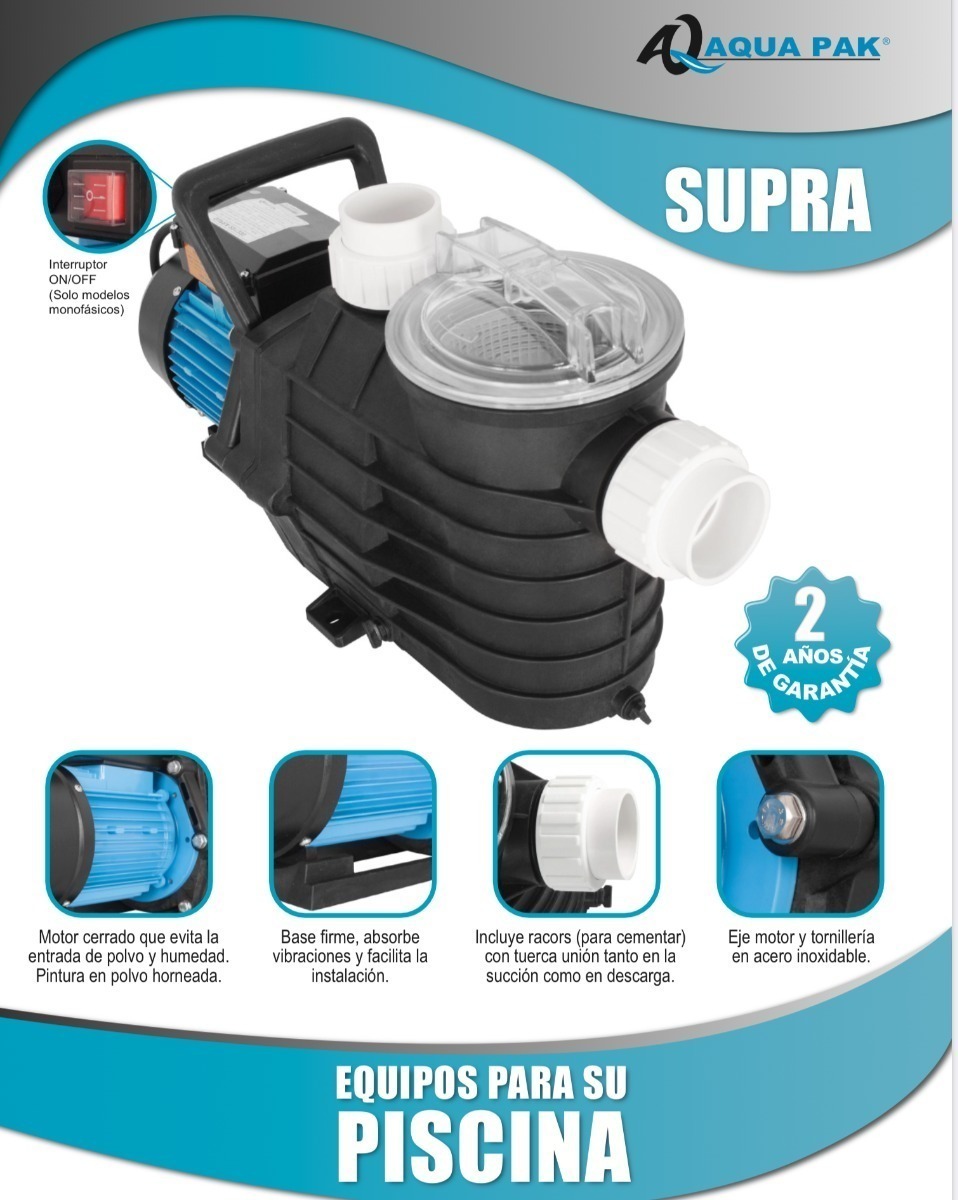 Bomba recirculadora para piscina, AQUA PAK serie SUPRA, 1.5 HP, 1 fase, 230 Volts - SUPRA 15/1230 - Image 4