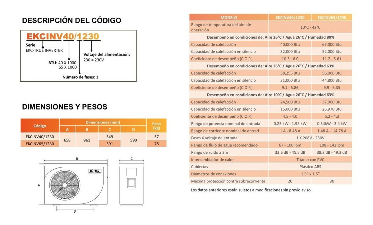 Bomba De Calor Para Piscina Inverter Ekcinv40/1230 - Image 4