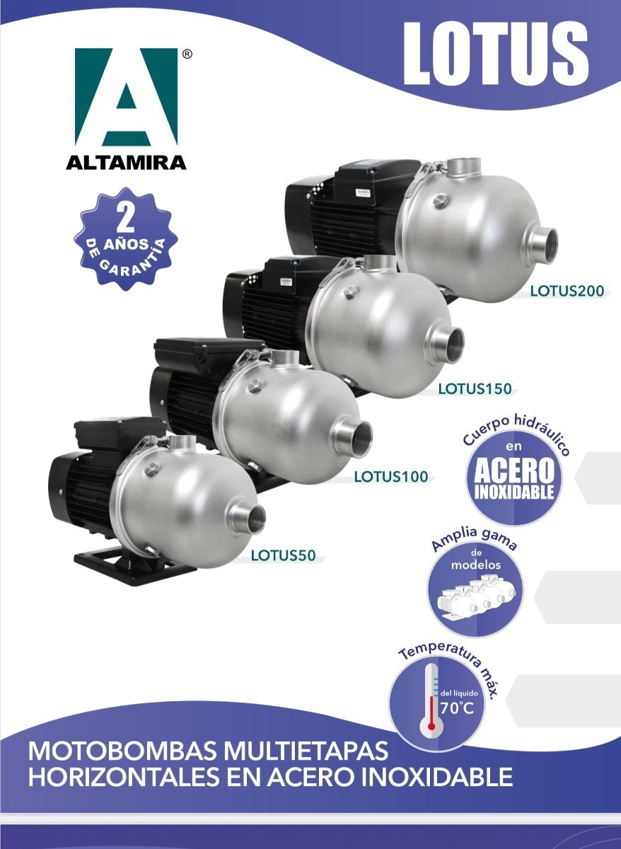 Motobomba multietapas horizontal ALTAMIRA serie LOTUS, 50 lpm, 6 etapas, 1.2 HP, 1 fase, 127 volts - Image 3