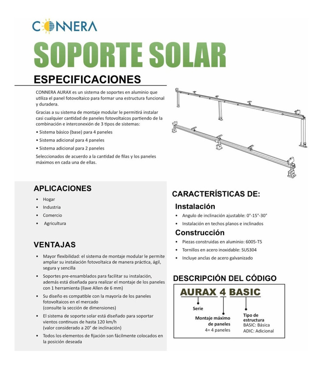 Estructura 2 Paneles Solar Adicionales Connera Aurax2adic - Image 2