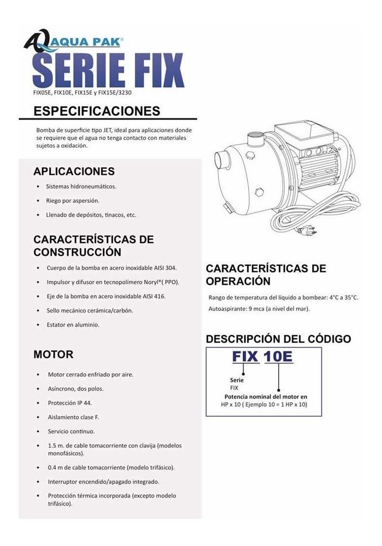 Motobomba Centrifuga Jet Aqua Pak Fix 25 Lpm 1 Hp 115v - Image 2