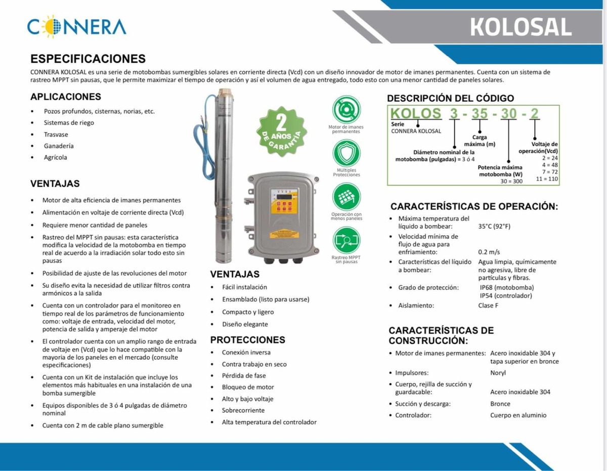 Kit De Bomba Solar Kolos3-35-30-2 + 2 Panel 330w + Base Panel - Image 3