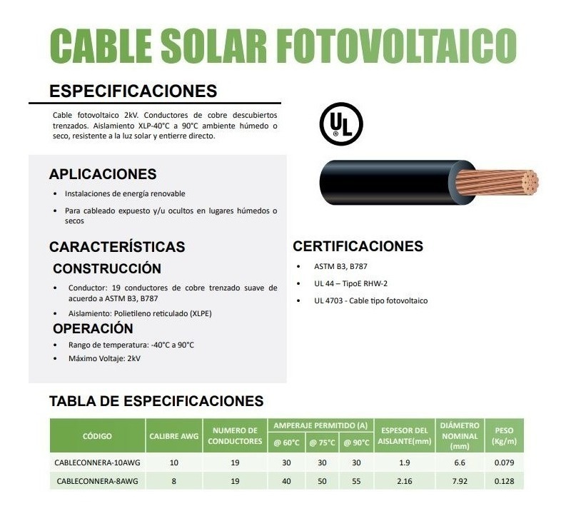Cable fotovoltaico, 2kV, calibre 10, 19 conductores de cobre - Image 2