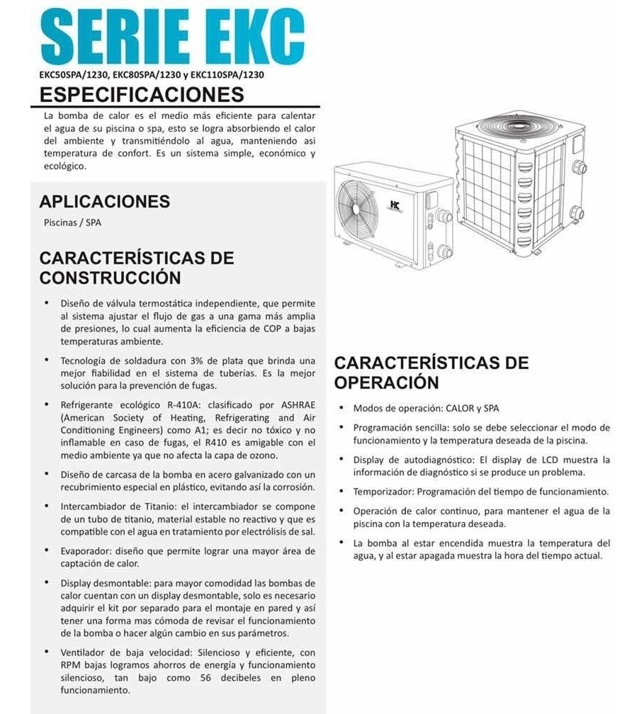 Bomba De Calor Hidrocontrol Serie Ekc, Spa 80,000btu 40 c - Image 2