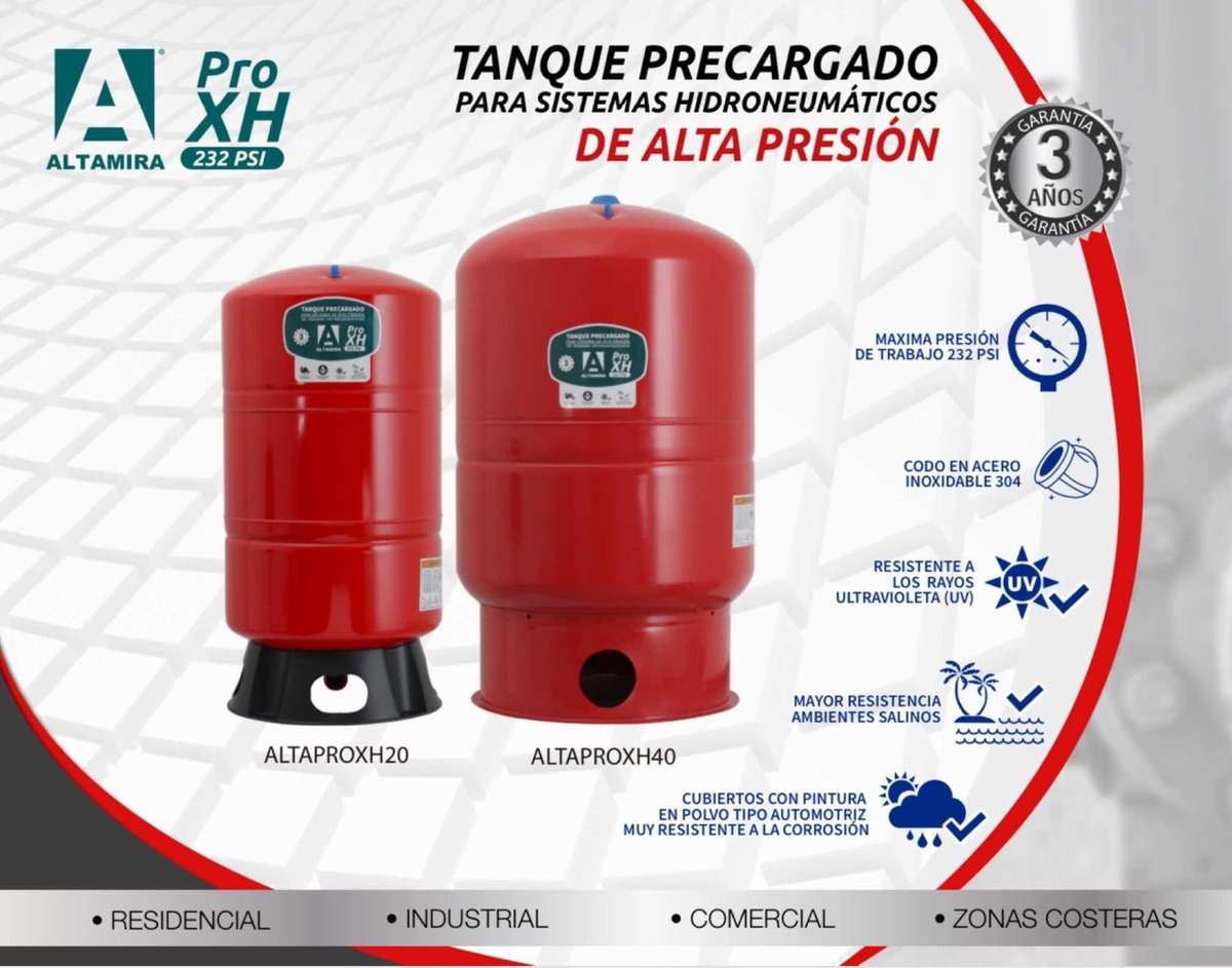 Tanque precargado vertical para alta presi?n, de diafragma, ALTAMIRA, serie PRO XH, acero al carb?n, 40 Gal, presi?n m?xima 232 psi - Image 2