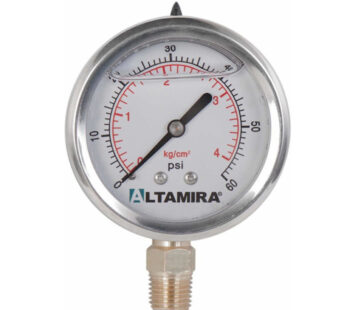 Man?metro con glicerina de 0 – 60 Psi marca ALTAMIRA, caratula de 2.5″, conexi?n inferior en rosca macho 1/4″ NPT