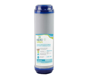 Filtro cartucho de Carb?n activado granular (GAC) marca HIDROGREEN con dimensiones de 2.5″ x 10″