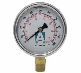 Man?metro con glicerina de 0 – 100 Psi marca ALTAMIRA, caratula de 2.5?, conexi?n inferior en rosca macho 1/4? NPT