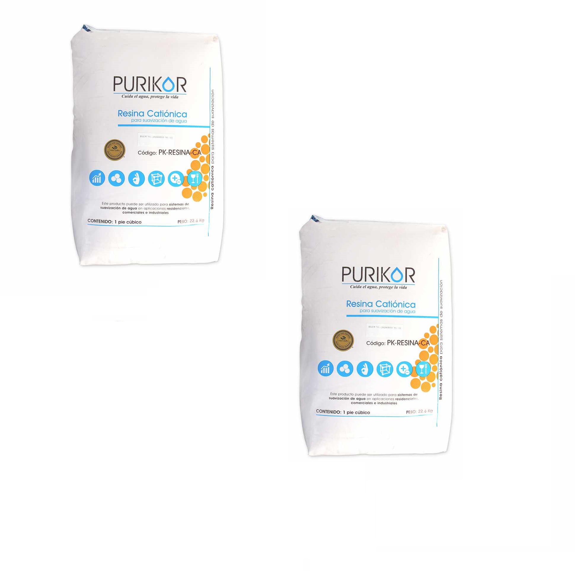 Bulto de resina catiónica para suavizador marca PURIKOR en presentación 28.3 Litros PK-RESINA-CA (2 Bultos)