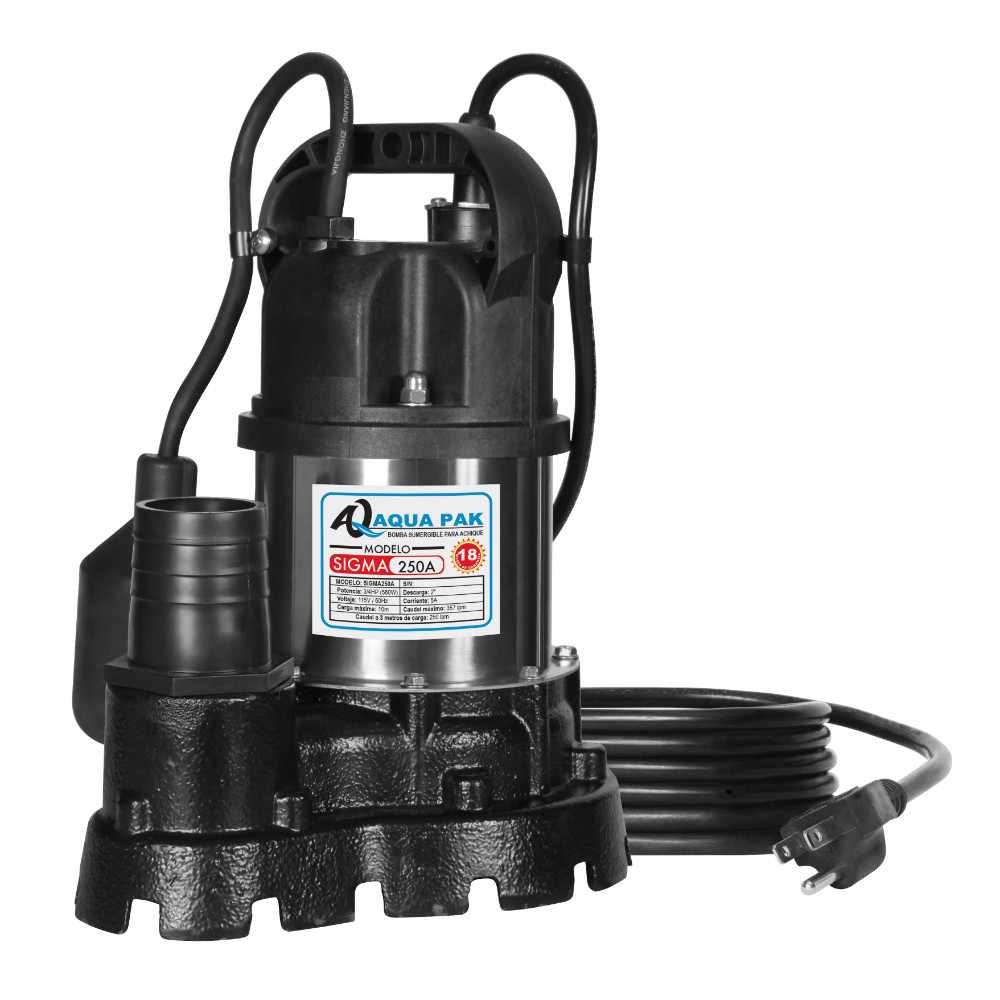 Motobomba sumergible para efluentes, AQUA PAK, serie SIGMA, descarga 2", s?lidos 14 mm, 3/4 HP, 1 fase, 115 volts SIGMA250A