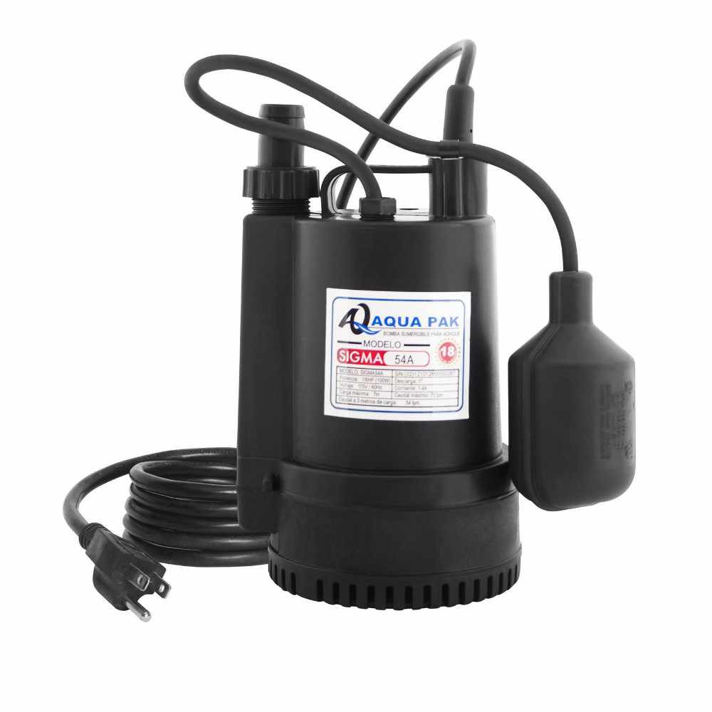 Motobomba sumergible para efluentes, AQUA PAK, serie SIGMA, descarga 1", s?lidos 3 mm, 1/6 HP, 1 fase, 115 volts SIGMA54A