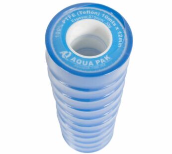 Paquete de 10 piezas cinta de Tefl?n (PTFE) AQUA PAK, 12mm (1/2″) de ancho,10m de largo, 0.075mm de espesor (cada pieza) CT12X10/PAQ10