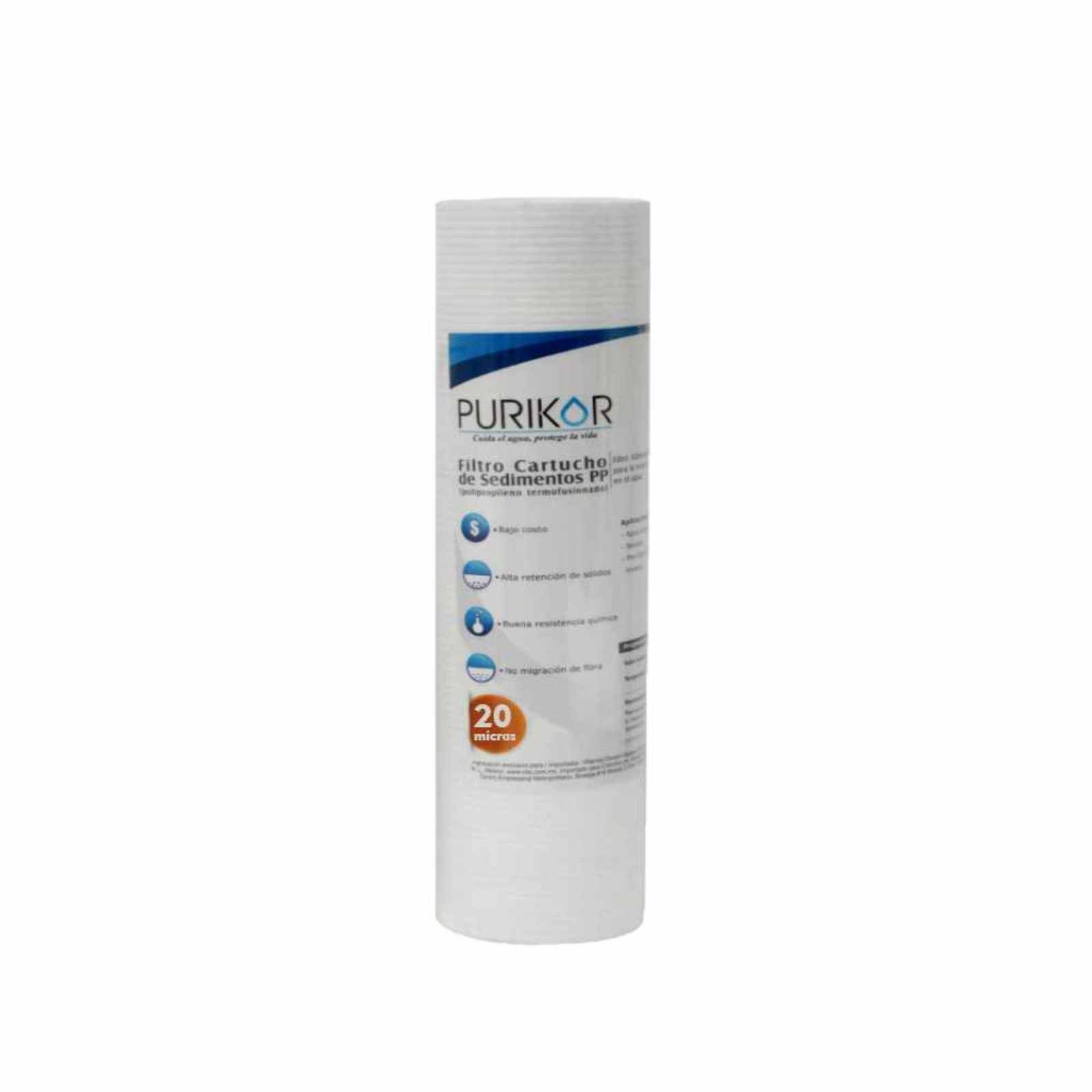 Filtro Cartucho Polipropileno Termofusionado PURIKOR 2.5" x 10" Para Filtrado De 20 Micras
